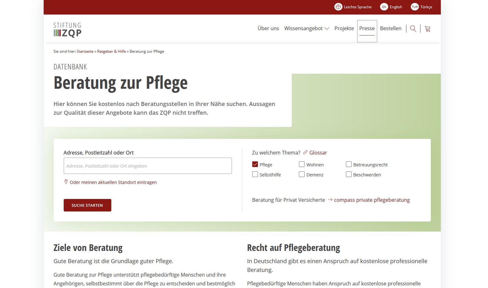 Pflegeberatung in der Nähe finden