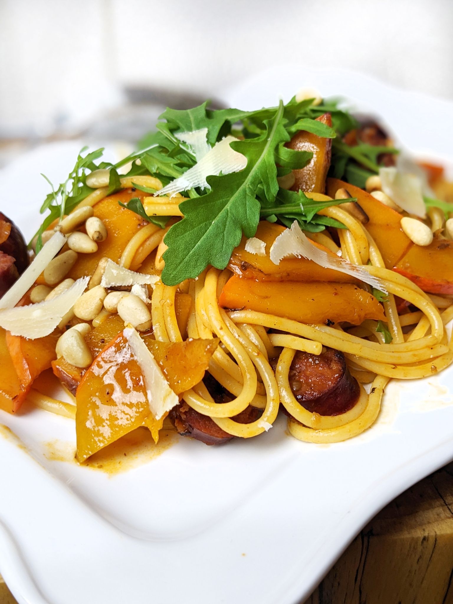 Rezept für Kürbispasta mit Knacker